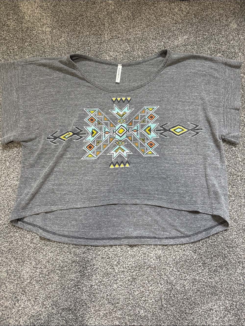 Gray Tribal Print Cropped Women's Top